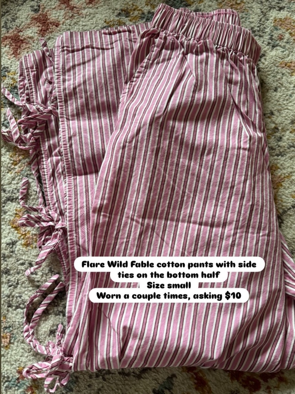 wild fable Pink & White Striped Flare Cotton Pants